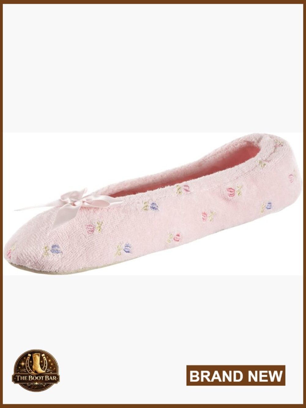 Embroidered Terry Ballerina Slippers - Soft Comfort House Shoes